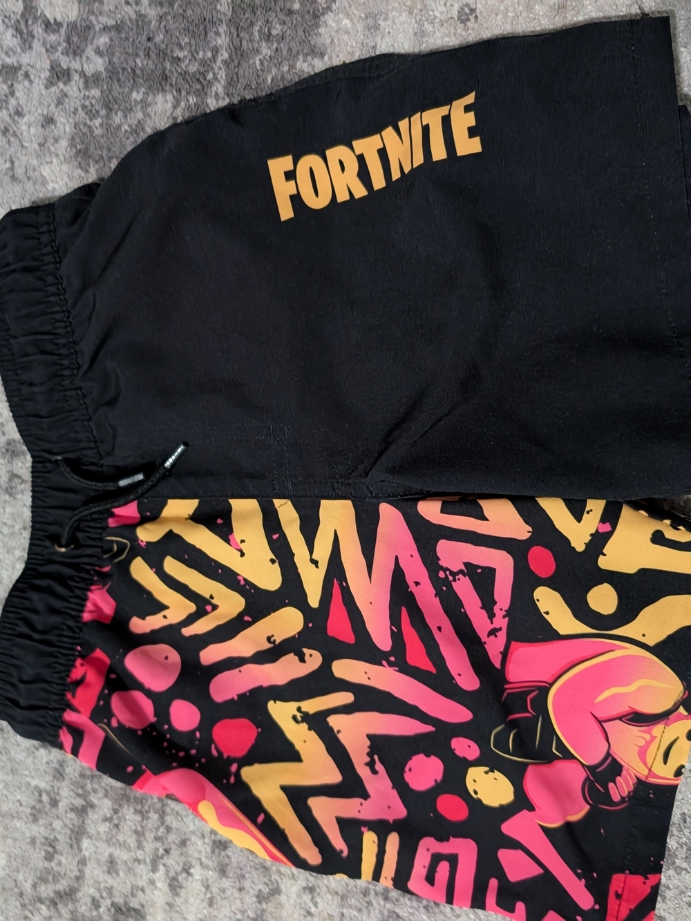 Fortnite Kids Black Swim Trunks with Pink & Yellow Graphic